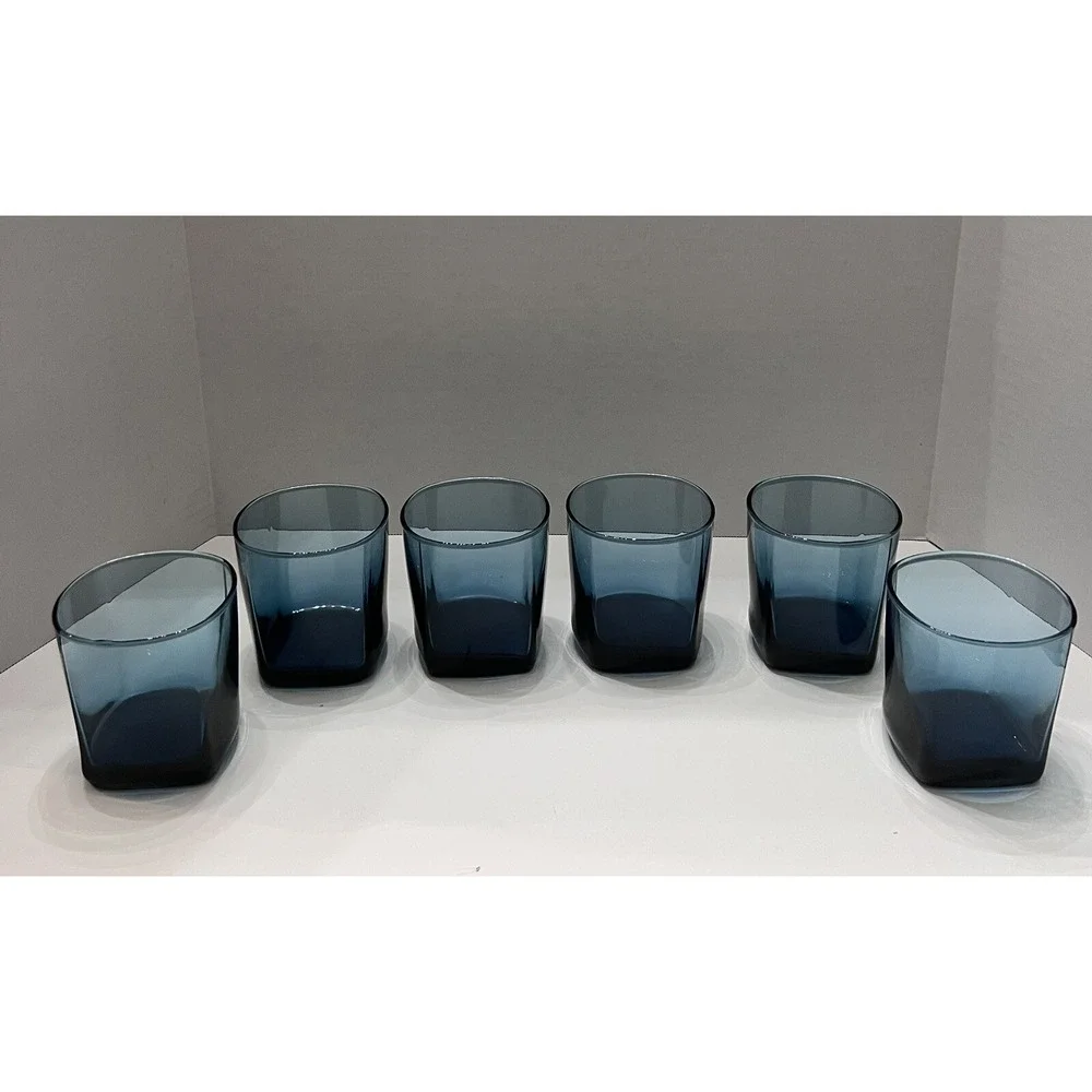 Vtg MCM Anchor Hocking Rio Coastal Blue Flat Tumblers  Glasses set Of 6